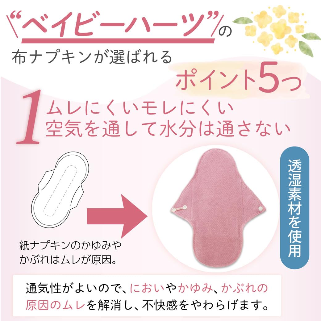 Amazon | 布ナプキン 防水タイプ 生理用 3枚セット 23cm スナップ付き